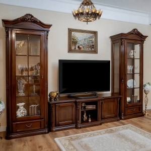 Set de mobila living Imperial Lux model Serenata furnir nuc, 2 vitrine si comoda TV - Img 3