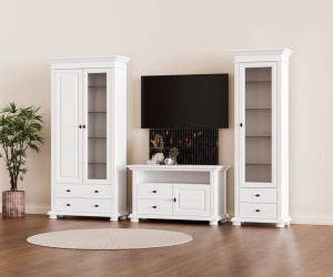 Set mobila living Perla lemn masiv alb unt, 3 piese, config. 06