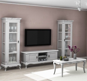 Set mobilier living Shabby Provance lemn masiv alb, 3 piese - Img 5
