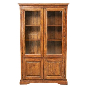 Vitrina Artisan cu 4 usi nuc antichizat, lemn masiv tei, 120 cm