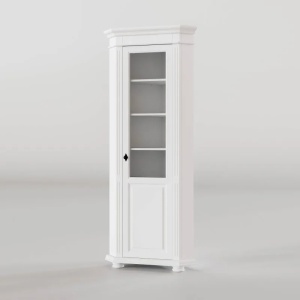Vitrina de colt Perla din lemn masiv alb unt, 58 × 58 × 200 cm