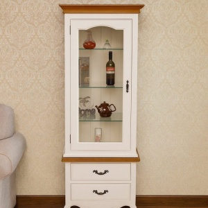 Vitrina living Retro Charm lemn masiv, 1 usa si 2 sertare, 70 cm