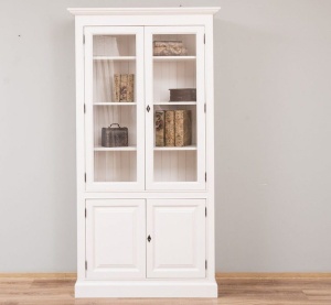 Vitrina Provance cu 2 usi sticla si 2 usi lemn masiv 110 cm