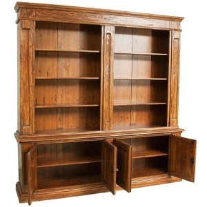 Biblioteca Artisan cu 4 usi nuc antichizat din lemn masiv tei, 230 cm - Img 8