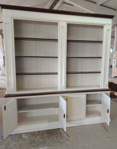 Biblioteca Artisan din lemn masiv tei alb si nuc antichizat, 230 cm - Img 3