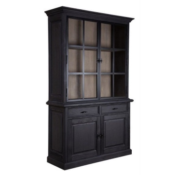 Biblioteca cu vitrina Woodcraft 2 usi sticla si 2 usi lemn masiv Carbon Black