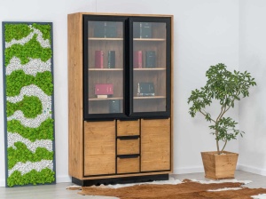 Biblioteca Ethiopia din lemn masiv cu 4 usi si 3 sertare, accente loft - Img 2