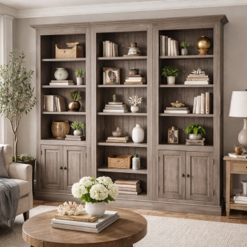 Biblioteca Provance din 3 corpuri mobilier lemn masiv periat usor, 218 cm