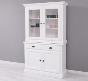 Bufet alb cu vitrina 2 usi si 2 sertare lemn masiv Provance 126 cm - Img 4