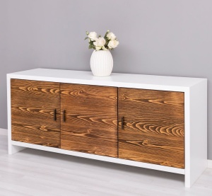 Bufet cu 3 usi Ohanna, lemn masiv + mdf, 180 x 50 x 78 cm - Img 3