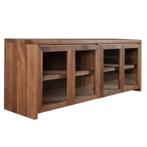 Bufet cu 4 usi sticla Terrano, Lemn Masiv Stejar, 229 x 46 x 71 cm - Img 2