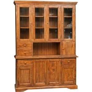 Bufet cu vitrina Artisan finisaj nuc antichizat, lemn masiv tei, 156 cm - Img 2