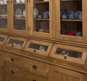 Bufet lemn masiv dining Provance cu vitrina, 6 usi si 6 sertare 214 cm - Img 2
