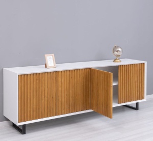 Bufet living Piannova cu 4 usi lemn masiv + mdf alb - Img 5