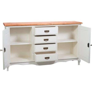 Bufet Shabby Artisan din lemn masiv tei cu 2 usi si 3 sertare alb + natur antichizat - Img 8