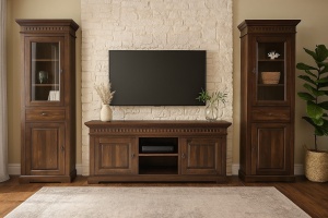 Comoda TV Espresso din lemn masiv tei, finisaj maro, 150 x 50 x 66 cm - Img 2