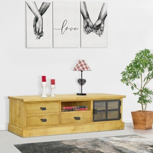 Comoda TV IronWood 200 cm, 3 sertare si 1 usa lemn masiv - Img 2
