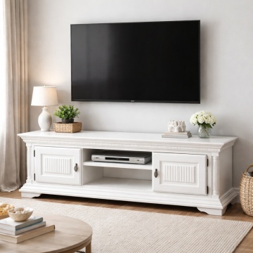 Comoda TV living Napoli din lemn masiv alb - Img 3