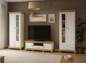 Corp Vitrina Bella Moon din lemn masiv alb unt /miere 88 cm - Img 2