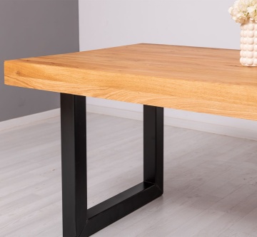 Masa Stejar Masiv Indiana cu picior metal-U, 180 cm, 210 cm sau 240 x 100 cm - Img 2