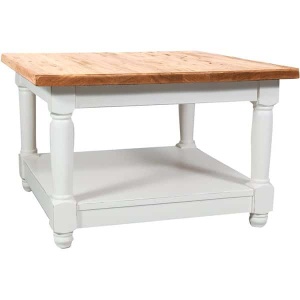 Masuta de living Artisan lemn masiv tei, alb + natur antichizat, 70 cm - Img 2