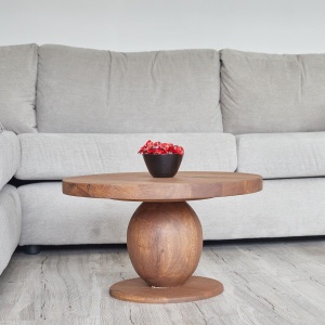 Masuta rotunda Olympia, lemn masiv stejar, 50 x H37 cm