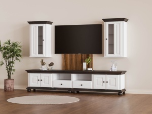 Set mobila living Bella Sun din lemn masiv alb unt / nuc