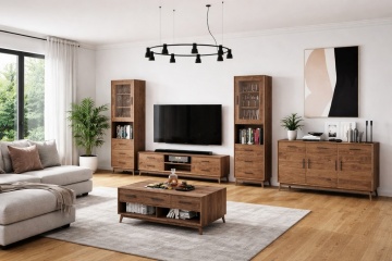Set mobila living Nouvelle cu 5 piese din lemn masiv ceara whisky - Img 6