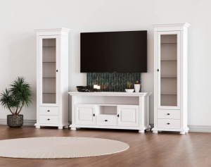 Set mobila living Perla lemn masiv alb unt, 3 piese, config. 12