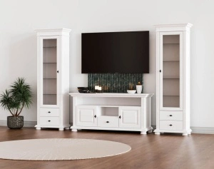 Set mobila living Perla lemn masiv alb unt, 3 piese, config. 12