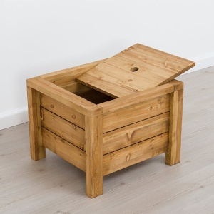 Taburet Pouf Gold Wood cu lada depozitare din lemn masiv - Img 2