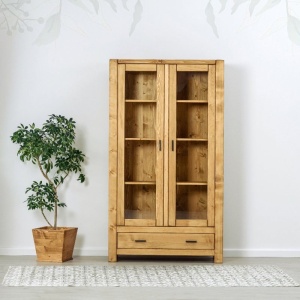 Vitrina Heritage cu 2 usi si 1 sertar din lemn masiv nuanta naturala - Img 3