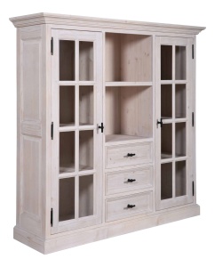 Vitrina living Woodcraft cu 2 usi si 3 sertare lemn masiv