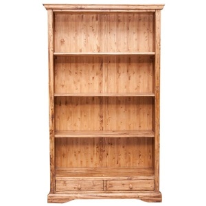 Biblioteca Artisan cu 2 sertare din lemn masiv de tei, natur antichizat - Img 2