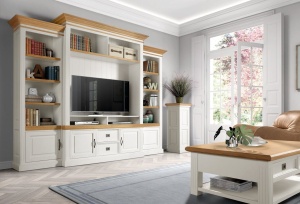 Biblioteca cu spatiu TV Stejar Harmony din lemn masiv si mdf, 326 x 38/48 x 220 cm - Img 4