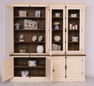Biblioteca lemn masiv Provance cu vitrine, inchidere tije metalice 223 cm - Img 3