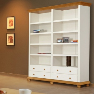 Biblioteca living Bella Sun cu 4 sertare, lemn masiv finisaj alb unt / miere - Img 3