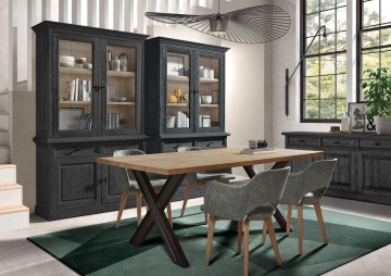 Biblioteca Woodcraft cu 4 usi sticla, 4 usi lemn masiv si 4 sertare Carbon Black - Img 2