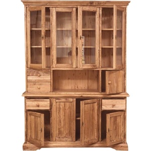 Bufet cu vitrina Artisan natur antichizat, lemn masiv tei, 156 cm - Img 4