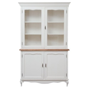 Bufet cu vitrina Shabby Artisan din lemn masiv tei, alb + natur antichizat - Img 4