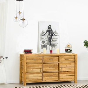Bufet Gold Wood cu 2 usi si 5 sertare din lemn masiv 160 x 46 x 85 cm