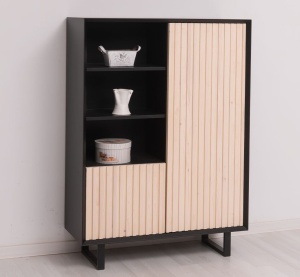 Bufet living Piannova cu 2 usi lemn masiv + mdf negru