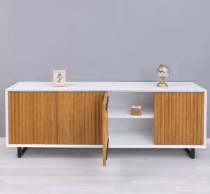 Bufet living Piannova cu 4 usi lemn masiv + mdf alb - Img 2