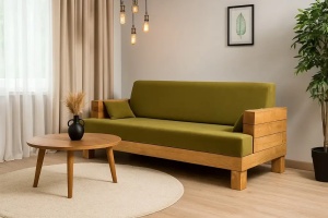 Canapea Rustic Wood lemn masiv, cu tapiterie, 204 x 91 x 63 cm - Img 4
