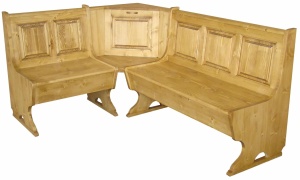 Coltar de bucatarie / bancheta de colt Etnika lemn masiv cu lada depozitare, 186 / 136 cm - Img 2