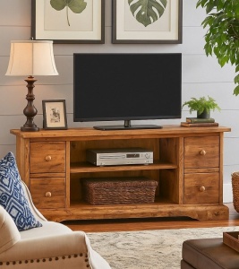 Comoda TV Artisan cu 4 sertare natur antichizat, lemn masiv tei, 129 cm