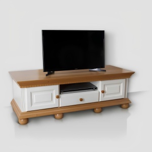 Comoda TV Bella Moon din lemn masiv alb unt /miere, 135 cm - Img 3