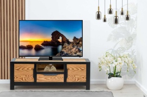 Comoda TV Brassil cu 2 usi si 1 sertar Lemn masiv + pal negru - Img 5