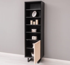 Etajera living Piannova cu 1 usa si 4 rafturi, lemn masiv + mdf negru - Img 5