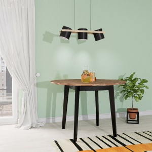 Masa rotunda fixa Nouvelle din lemn masiv cu picioare negre